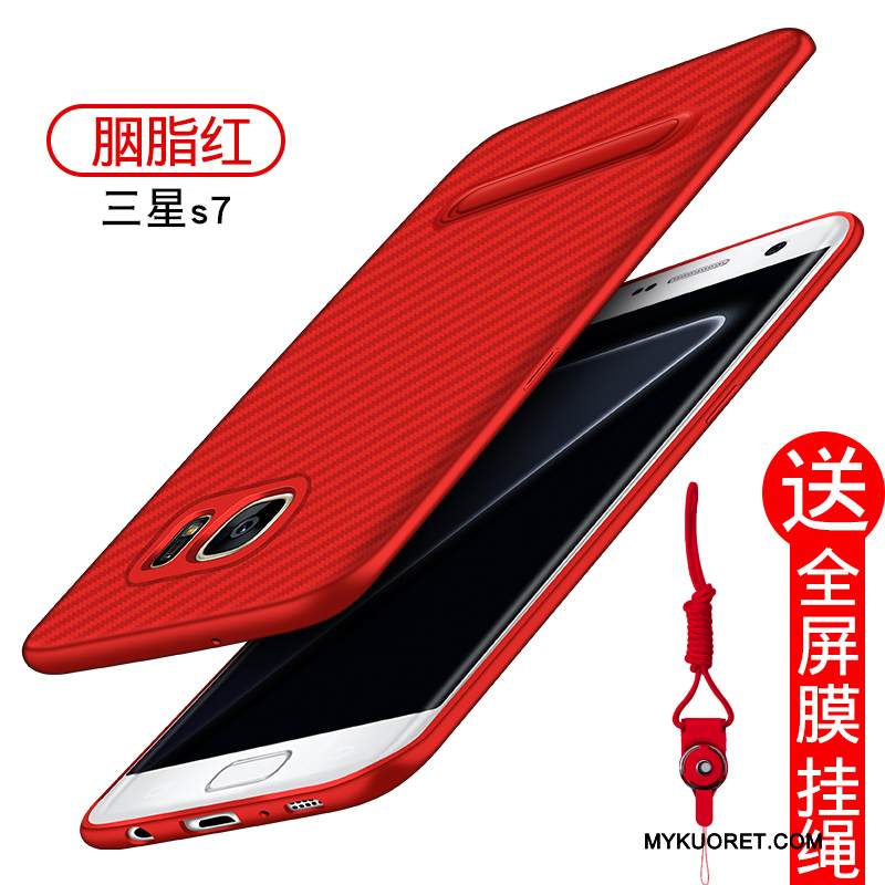 Kuori Samsung Galaxy S7 Laukut Pesty Suede Punainen, Kotelo Samsung Galaxy S7 Suojaus Trendi Puhelimen Kuoret