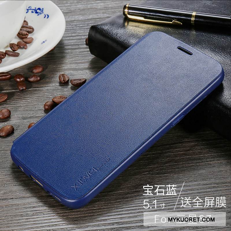 Kuori Samsung Galaxy S7 Nahka Sininen Murtumaton, Kotelo Samsung Galaxy S7 Suojaus Puhelimen Kuoret Ultra
