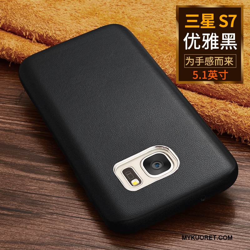 Kuori Samsung Galaxy S7 Nahka Tummansininen Liiketoiminta, Kotelo Samsung Galaxy S7 Suojaus