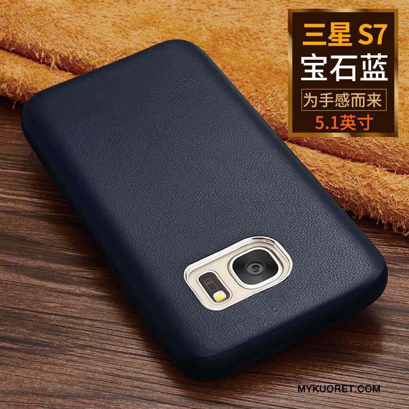 Kuori Samsung Galaxy S7 Nahka Tummansininen Liiketoiminta, Kotelo Samsung Galaxy S7 Suojaus