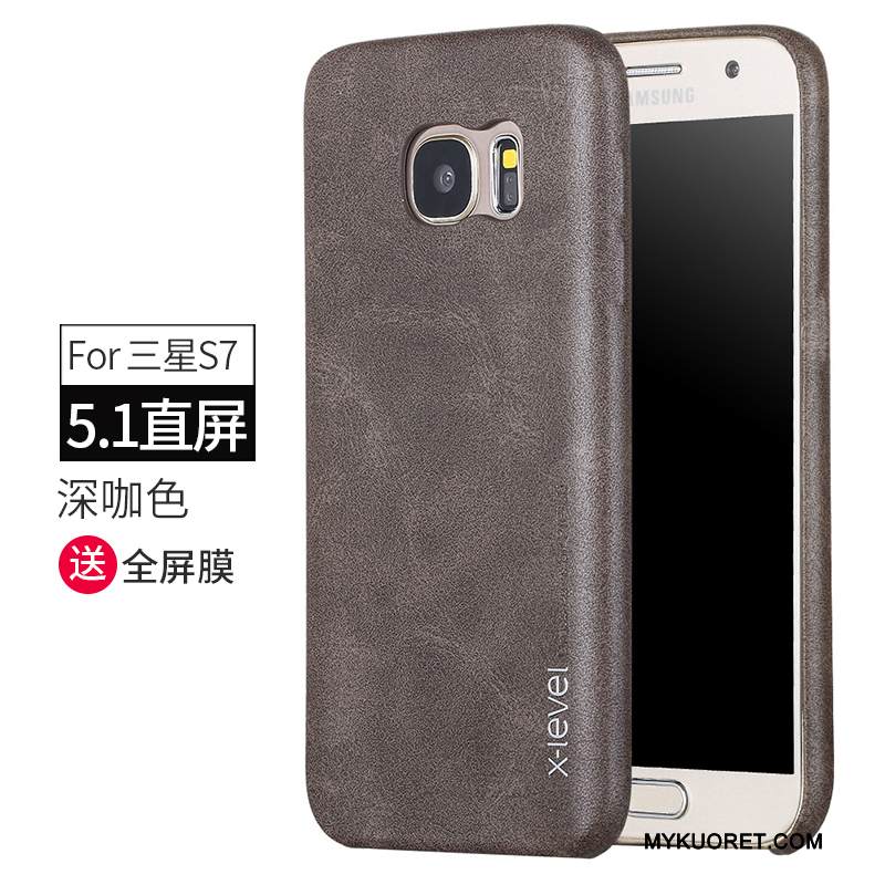 Kuori Samsung Galaxy S7 Nahka Uusi Ultra, Kotelo Samsung Galaxy S7 Suojaus Vaalean Puhelimen Kuoret
