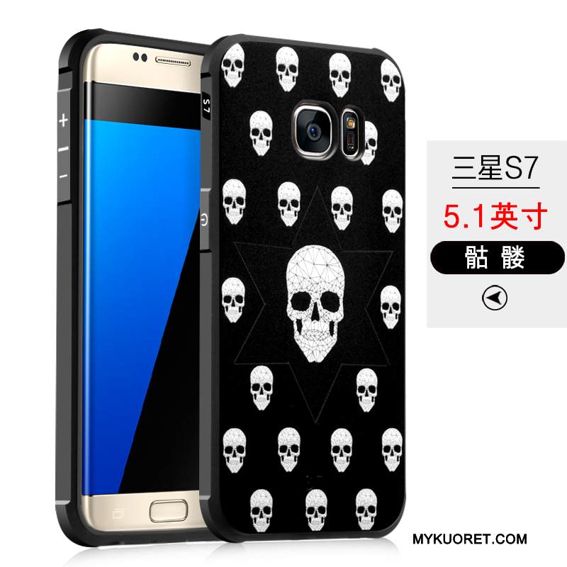 Kuori Samsung Galaxy S7 Silikoni Murtumaton Pesty Suede, Kotelo Samsung Galaxy S7 Luova Musta Puhelimen Kuoret