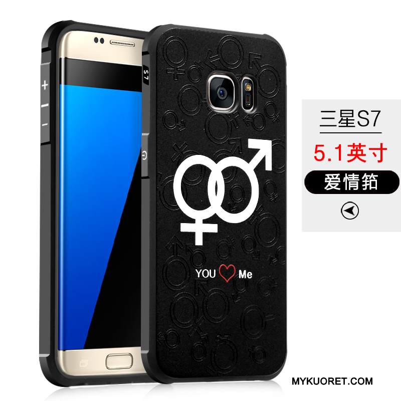 Kuori Samsung Galaxy S7 Silikoni Murtumaton Pesty Suede, Kotelo Samsung Galaxy S7 Luova Musta Puhelimen Kuoret