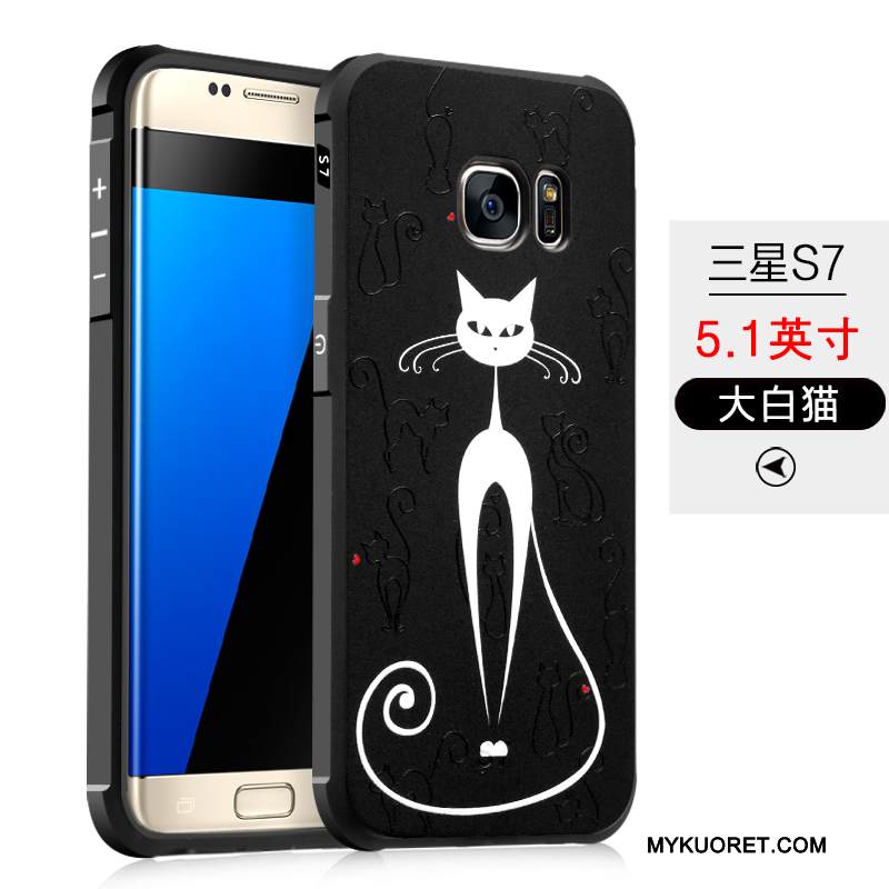Kuori Samsung Galaxy S7 Silikoni Murtumaton Pesty Suede, Kotelo Samsung Galaxy S7 Luova Musta Puhelimen Kuoret
