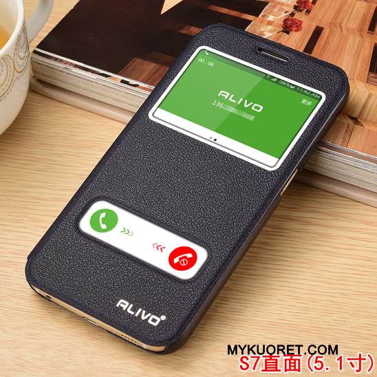 Kuori Samsung Galaxy S7 Suojaus Kulta Puhelimen Kuoret, Kotelo Samsung Galaxy S7 Nahka