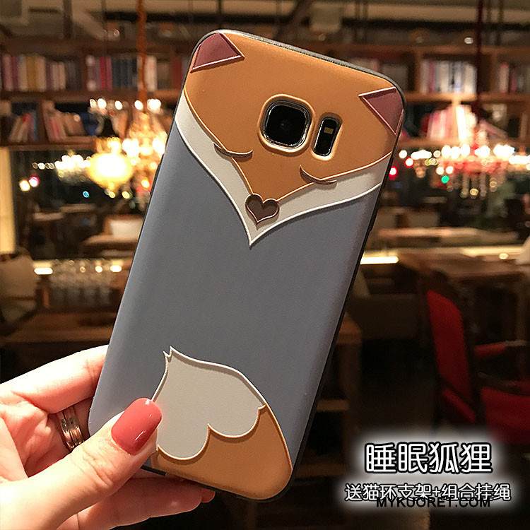 Kuori Samsung Galaxy S7 Suojaus Vaalean Musta, Kotelo Samsung Galaxy S7 Kohokuviointi Pesty Suede Puhelimen Kuoret