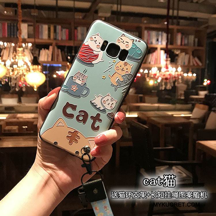 Kuori Samsung Galaxy S8+ Kohokuviointi Pesty Suede Sininen, Kotelo Samsung Galaxy S8+ Pehmeä Neste Musta Ripustettavat Koristeet