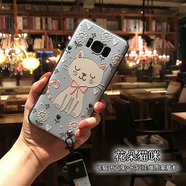 Kuori Samsung Galaxy S8+ Kohokuviointi Pesty Suede Sininen, Kotelo Samsung Galaxy S8+ Pehmeä Neste Musta Ripustettavat Koristeet