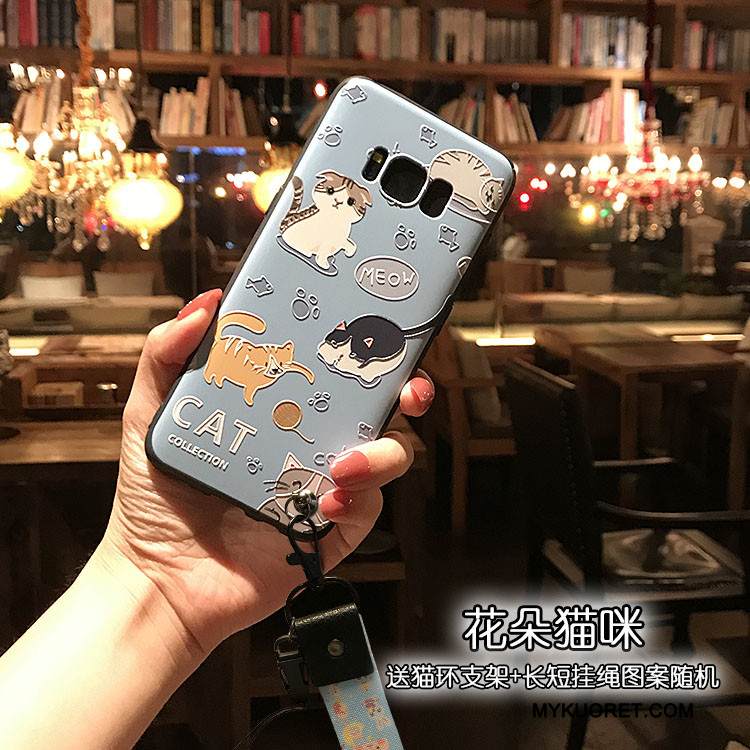 Kuori Samsung Galaxy S8+ Kohokuviointi Pesty Suede Sininen, Kotelo Samsung Galaxy S8+ Pehmeä Neste Musta Ripustettavat Koristeet