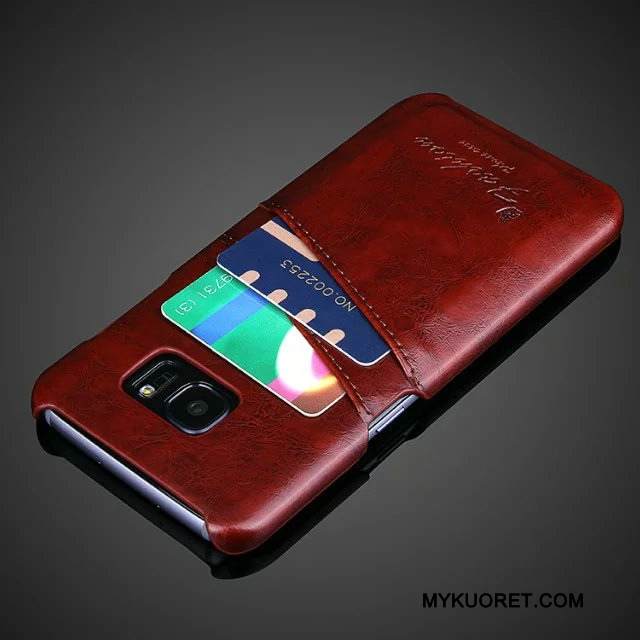 Kuori Samsung Galaxy S8 Nahka Puhelimen Kuoret Kortti, Kotelo Samsung Galaxy S8 Suojaus Takakansi Oranssi