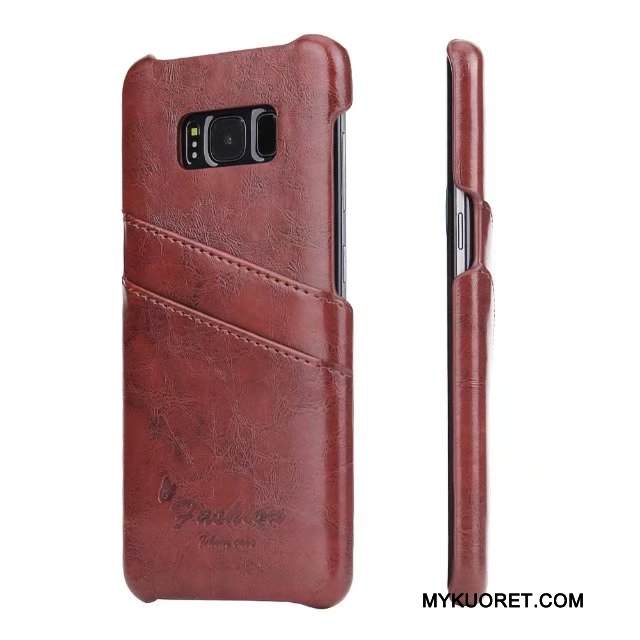 Kuori Samsung Galaxy S8 Nahka Puhelimen Kuoret Kortti, Kotelo Samsung Galaxy S8 Suojaus Takakansi Oranssi