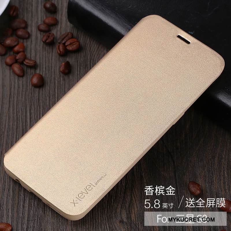 Kuori Samsung Galaxy S8 Nahka Puhelimen Kuoret Murtumaton, Kotelo Samsung Galaxy S8 Laukut Kulta