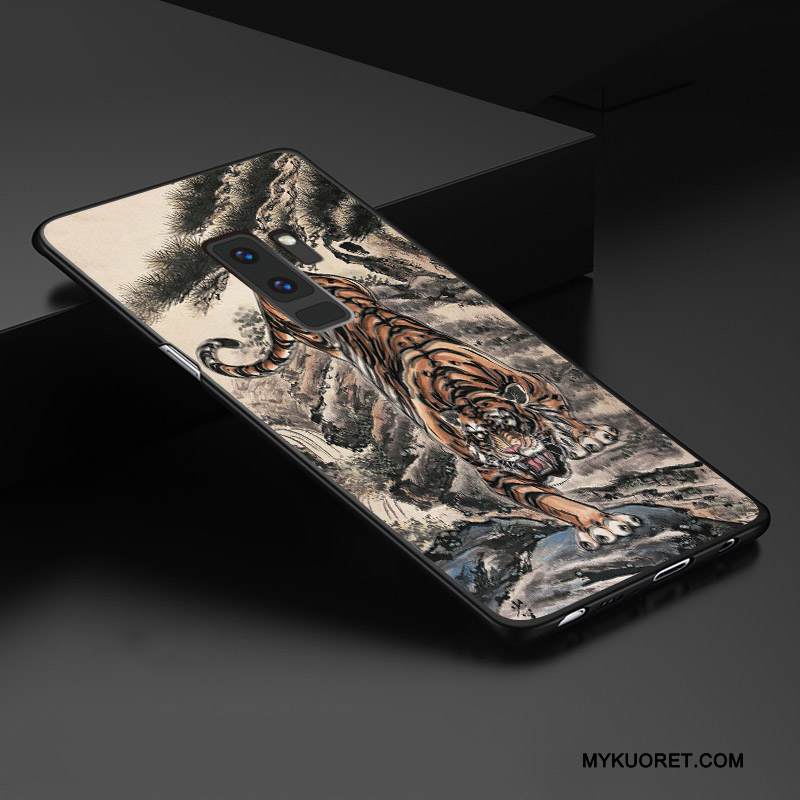 Kuori Samsung Galaxy S9+ Kohokuviointi Muokata Keltainen, Kotelo Samsung Galaxy S9+ Laukut Pesty Suede Ulotteinen