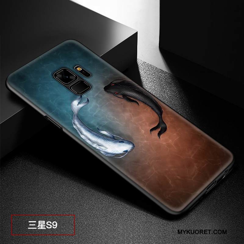 Kuori Samsung Galaxy S9 Kohokuviointi Pesty Suede Musta, Kotelo Samsung Galaxy S9 Suojaus Muokata Malli