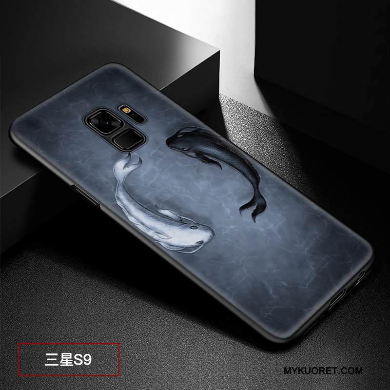 Kuori Samsung Galaxy S9 Kohokuviointi Pesty Suede Musta, Kotelo Samsung Galaxy S9 Suojaus Muokata Malli