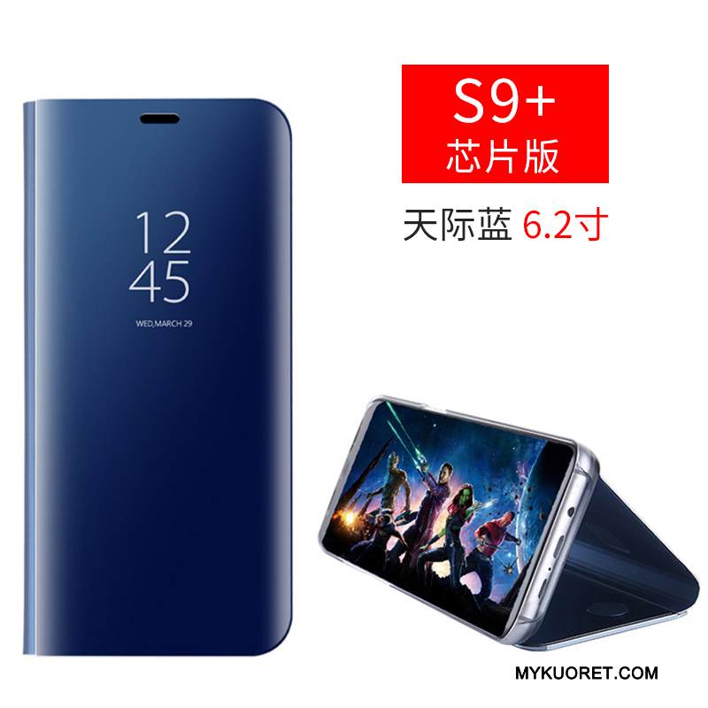 Kuori Samsung Galaxy S9+ Nahka Horrostila Puhelimen Kuoret, Kotelo Samsung Galaxy S9+ Suojaus Peili Tummansininen
