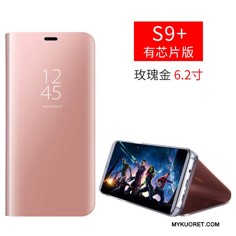 Kuori Samsung Galaxy S9+ Nahka Horrostila Puhelimen Kuoret, Kotelo Samsung Galaxy S9+ Suojaus Peili Tummansininen