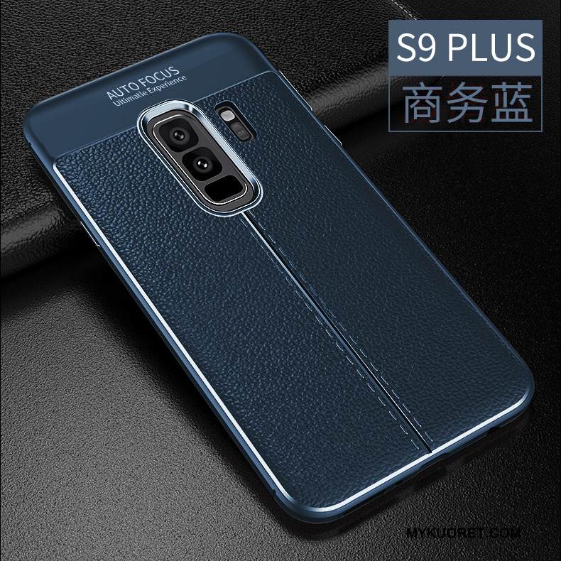 Kuori Samsung Galaxy S9+ Nahka Tummansininen Kukkakuvio, Kotelo Samsung Galaxy S9+ Pehmeä Neste Trendi Murtumaton