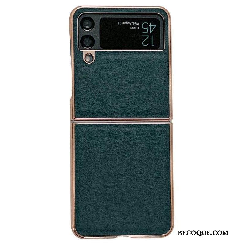 Kuori Samsung Galaxy Z Flip 4 Kotelot Flip Kultaiset Reunat Aitoa Nahkaa