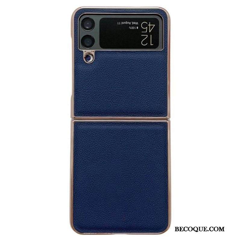 Kuori Samsung Galaxy Z Flip 4 Kotelot Flip Kultaiset Reunat Aitoa Nahkaa