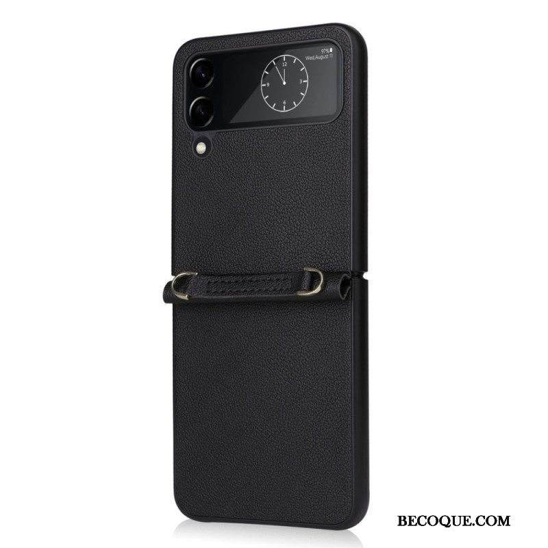 Kuori Samsung Galaxy Z Flip 4 Kotelot Flip Nahkarakenne Ja Olkahihna