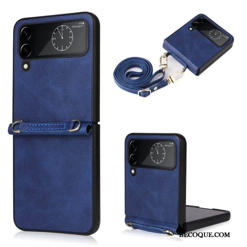 Kuori Samsung Galaxy Z Flip 4 Kotelot Flip Nahkarakenne Ja Olkahihna