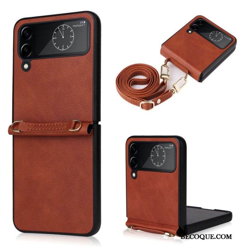 Kuori Samsung Galaxy Z Flip 4 Kotelot Flip Nahkarakenne Ja Olkahihna