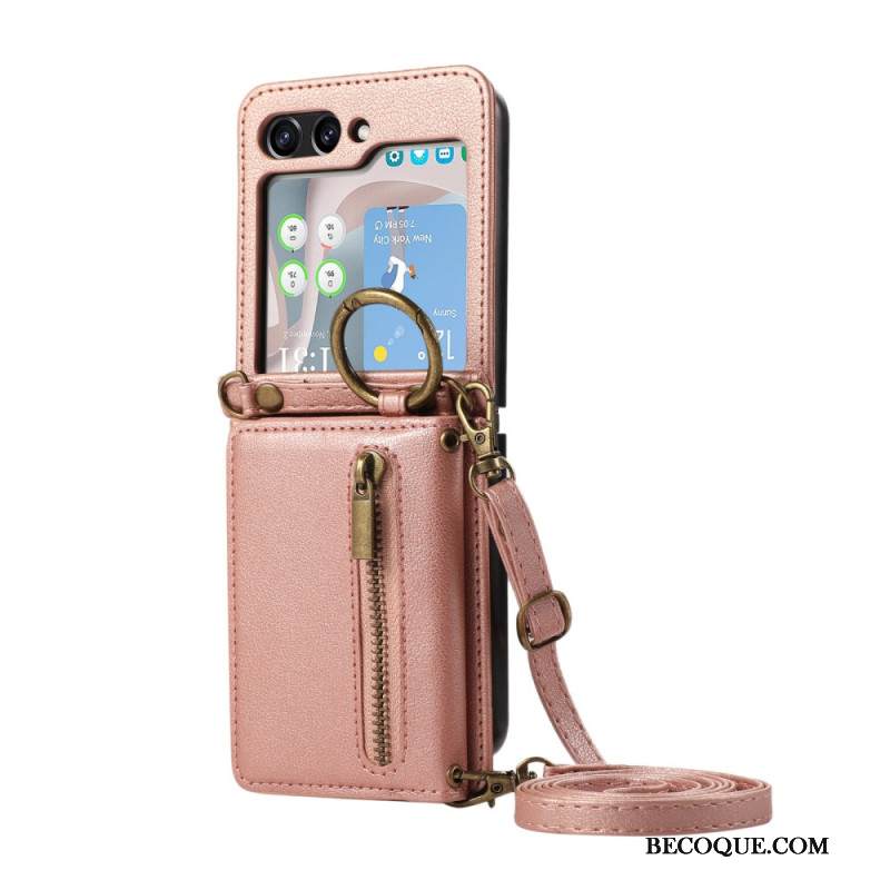 Kuori Samsung Galaxy Z Flip 7 Fe Vetoketjullinen Lompakko Ja Olkahihna Suojakuori