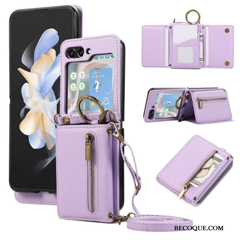 Kuori Samsung Galaxy Z Flip 7 Fe Vetoketjullinen Lompakko Ja Olkahihna Suojakuori