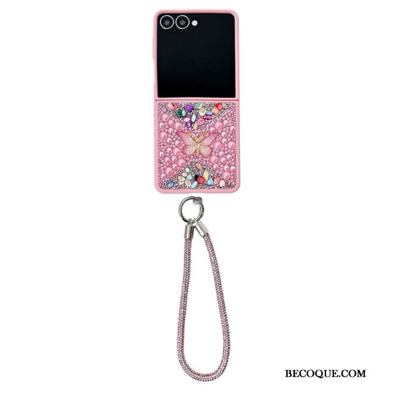 Kuori Samsung Galaxy Z Flip 7 Kimaltava Kuviointi Ja Rannehihna Suojakuori