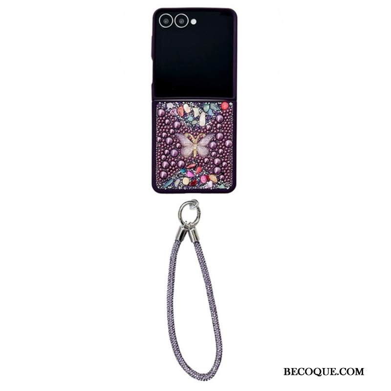 Kuori Samsung Galaxy Z Flip 7 Kimaltava Kuviointi Ja Rannehihna Suojakuori