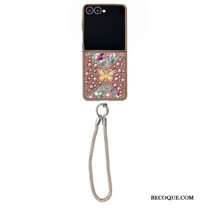 Kuori Samsung Galaxy Z Flip 7 Kimaltava Kuviointi Ja Rannehihna Suojakuori