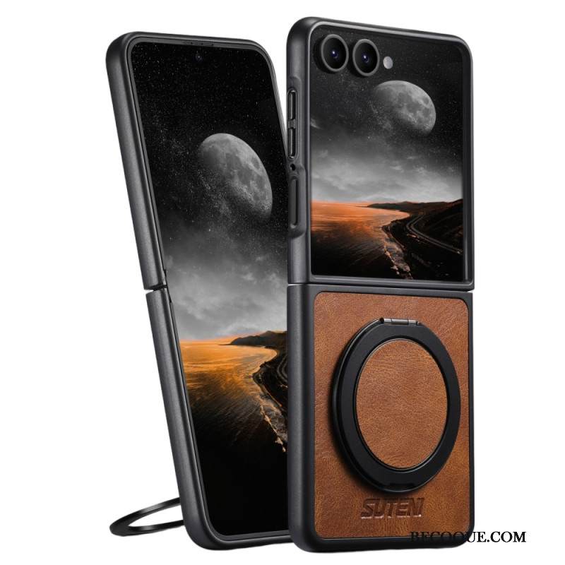 Kuori Samsung Galaxy Z Flip 7 Magsafe-yhteensopiva Nahkakuvioinen Suteni-sormuspidike Suojakuori