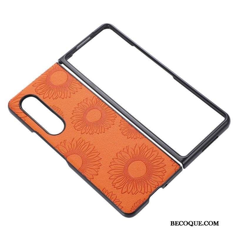 Kuori Samsung Galaxy Z Fold 4 Keinonahkapäällysteinen Auringonkukkakuvio