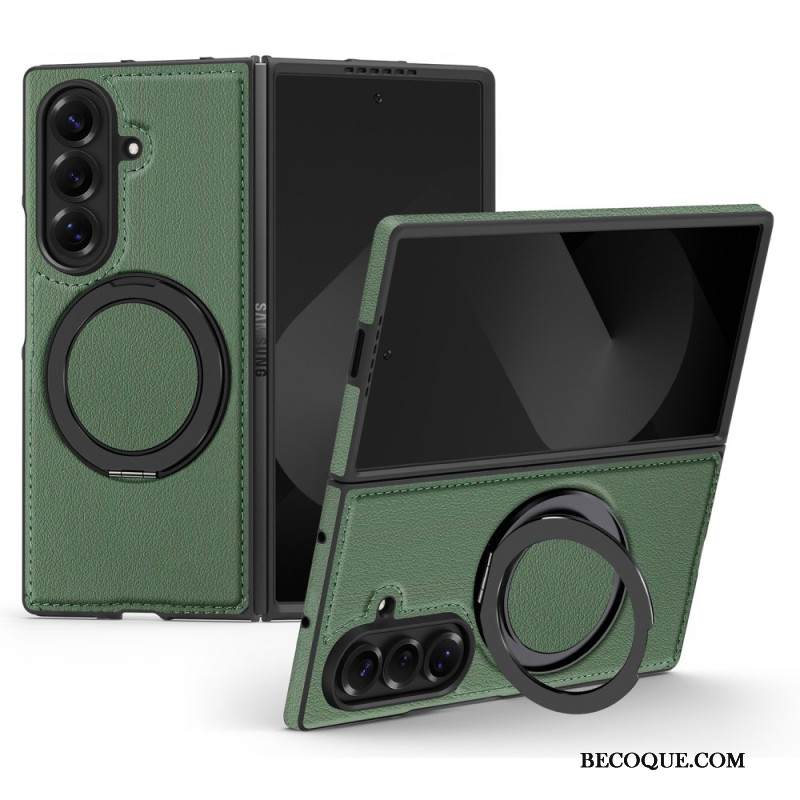 Kuori Samsung Galaxy Z Fold 7 Magsafe-yhteensopiva Nahkaefekti Pyörivällä Rengaspidikkeellä