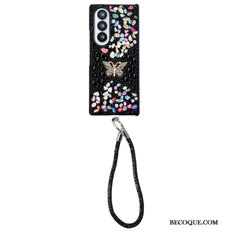 Kuori Samsung Galaxy Z Fold 7 Strassilla Koristeltu Perhonen Hihnalla