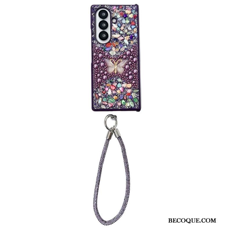 Kuori Samsung Galaxy Z Fold 7 Strassilla Koristeltu Perhonen Hihnalla