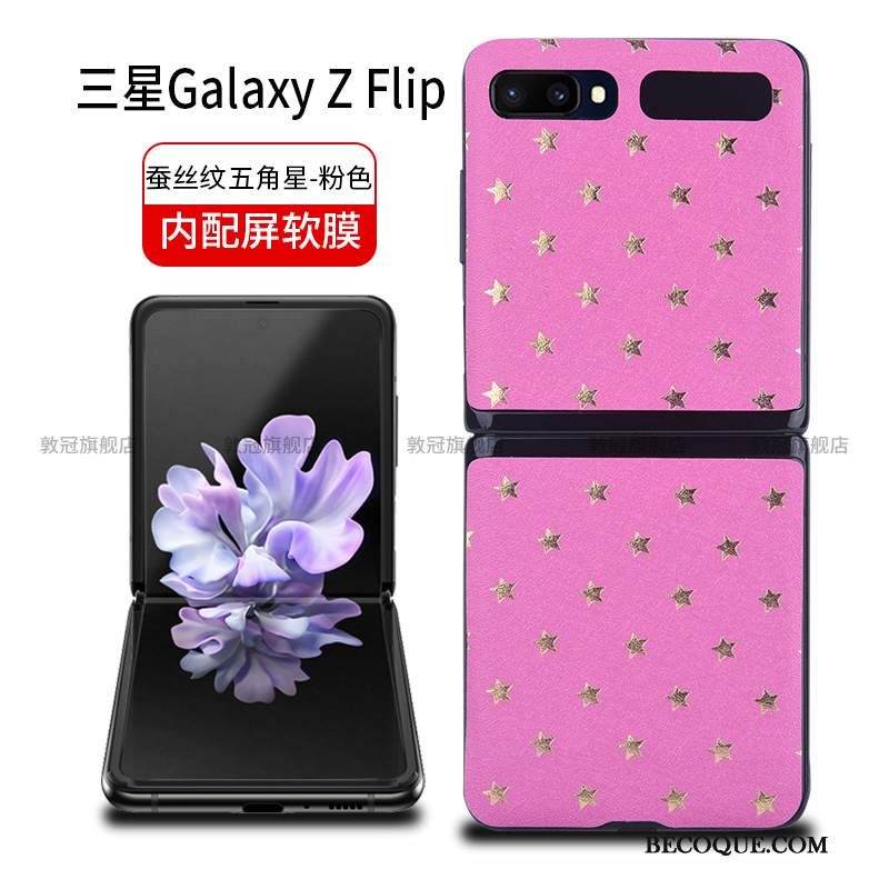 Kuori Samsung Z Flip Nahka Kalvo Musta, Kotelo Samsung Z Flip Suojaus Murtumaton Karkaisu