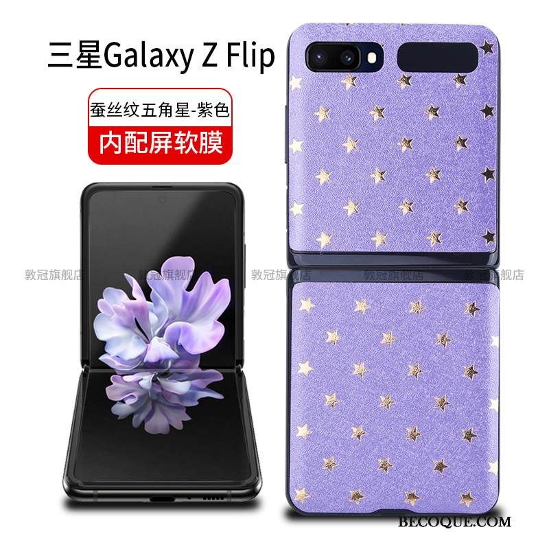 Kuori Samsung Z Flip Nahka Kalvo Musta, Kotelo Samsung Z Flip Suojaus Murtumaton Karkaisu