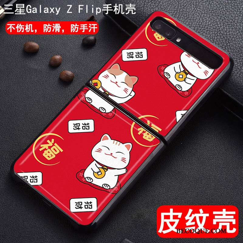 Kuori Samsung Z Flip Nahka Kukkakuvio Puhelimen Kuoret, Kotelo Samsung Z Flip Suojaus Punainen Ripustettavat Koristeet