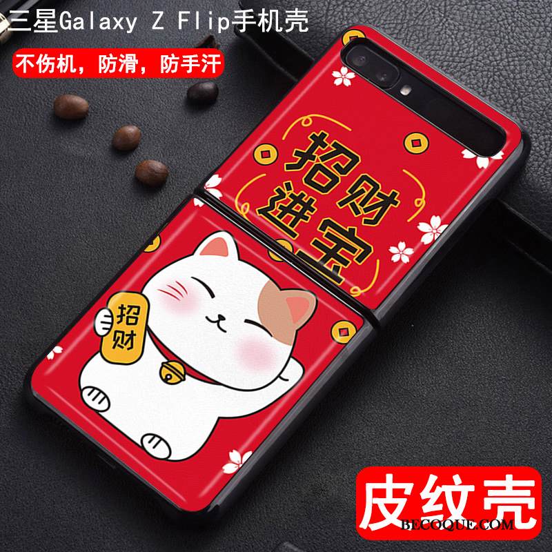 Kuori Samsung Z Flip Nahka Kukkakuvio Puhelimen Kuoret, Kotelo Samsung Z Flip Suojaus Punainen Ripustettavat Koristeet