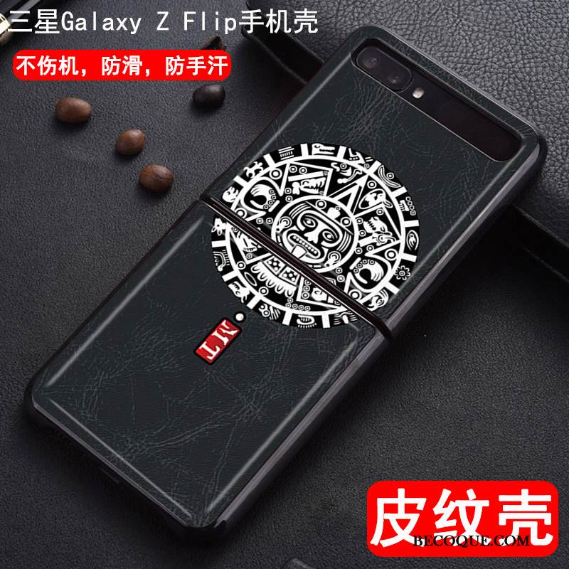 Kuori Samsung Z Flip Nahka Puhelimen Kuoret Kukkakuvio, Kotelo Samsung Z Flip Sarjakuva Dragon Musta