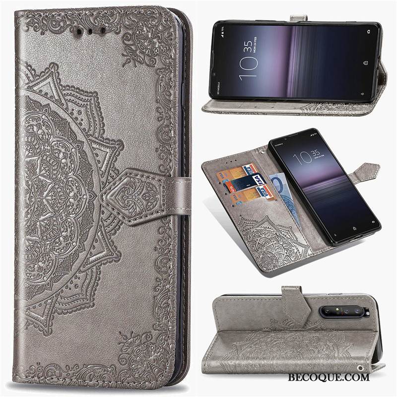 Kuori Sony Xperia 1 Ii Nahka Kukka Kiinteä Väri, Kotelo Sony Xperia 1 Ii Kuoret Vihreä Puhelimen Kuoret