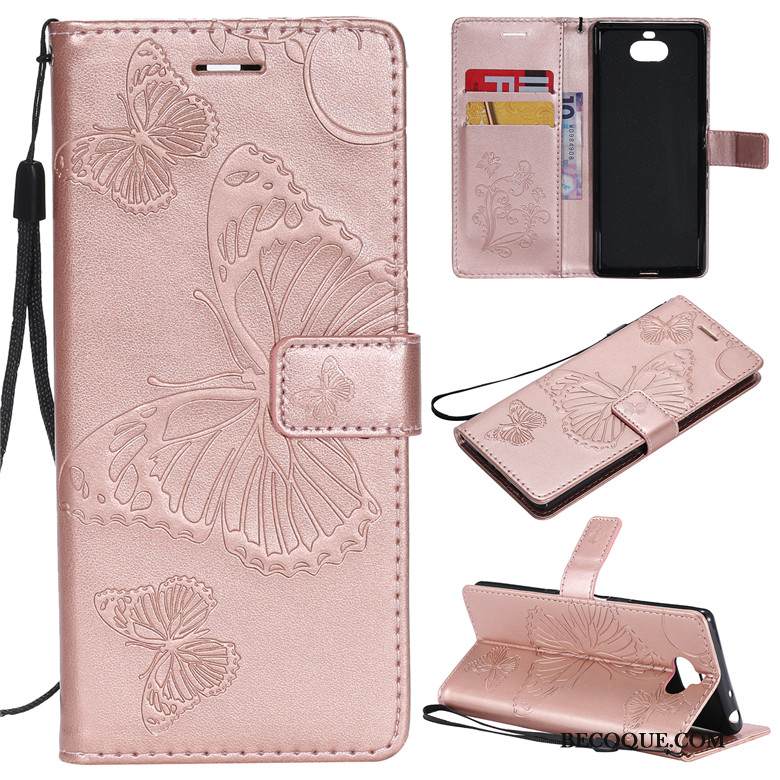 Kuori Sony Xperia 10 Laukut Pinkki Kulta, Kotelo Sony Xperia 10 Nahka