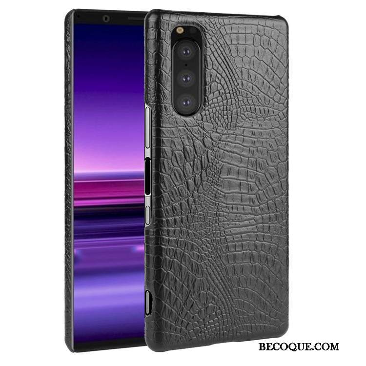 Kuori Sony Xperia 5 Laukut Musta Krokotiili, Kotelo Sony Xperia 5 Suojaus Kukkakuvio Kova