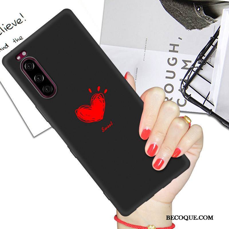 Kuori Sony Xperia 5 Silikoni Rakastunut Net Red, Kotelo Sony Xperia 5 Suojaus Musta Murtumaton