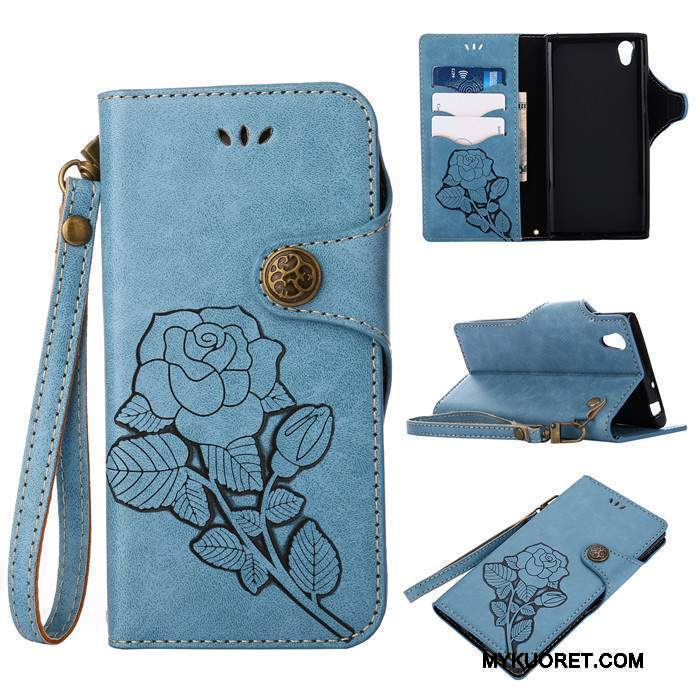 Kuori Sony Xperia L1 Nahka Murtumaton Sininen, Kotelo Sony Xperia L1 Kuoret Ripustettavat Koristeet