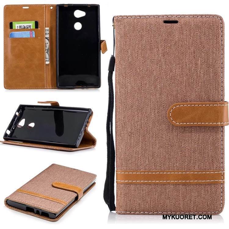 Kuori Sony Xperia L2 Salkku Puhdas Denimi, Kotelo Sony Xperia L2 Kuoret Kortti Sininen