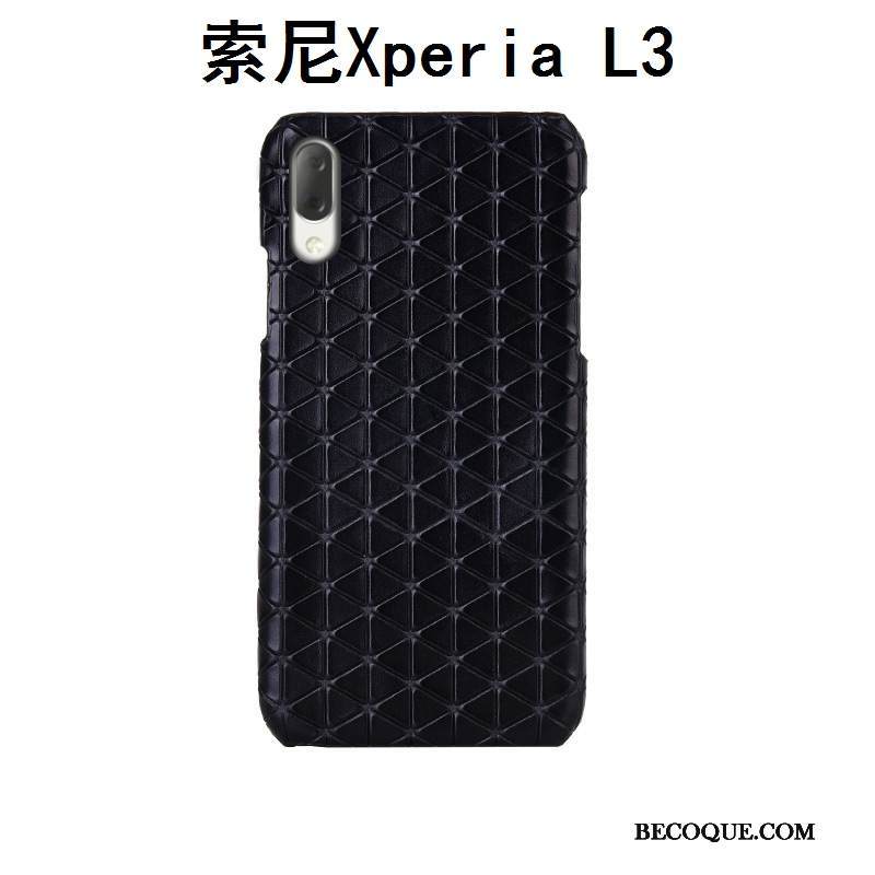 Kuori Sony Xperia L3 Nahka Persoonallisuus Takakansi, Kotelo Sony Xperia L3 Suojaus Musta Puhelimen Kuoret