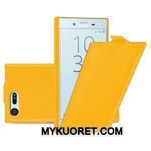Kuori Sony Xperia X Compact Nahka Keltainen Puhelimen Kuoret, Kotelo Sony Xperia X Compact Suojaus